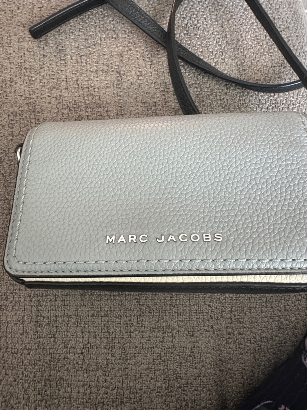Marc Jacobs Pebbled Leather Crossbody in Light Gray with Black Strap